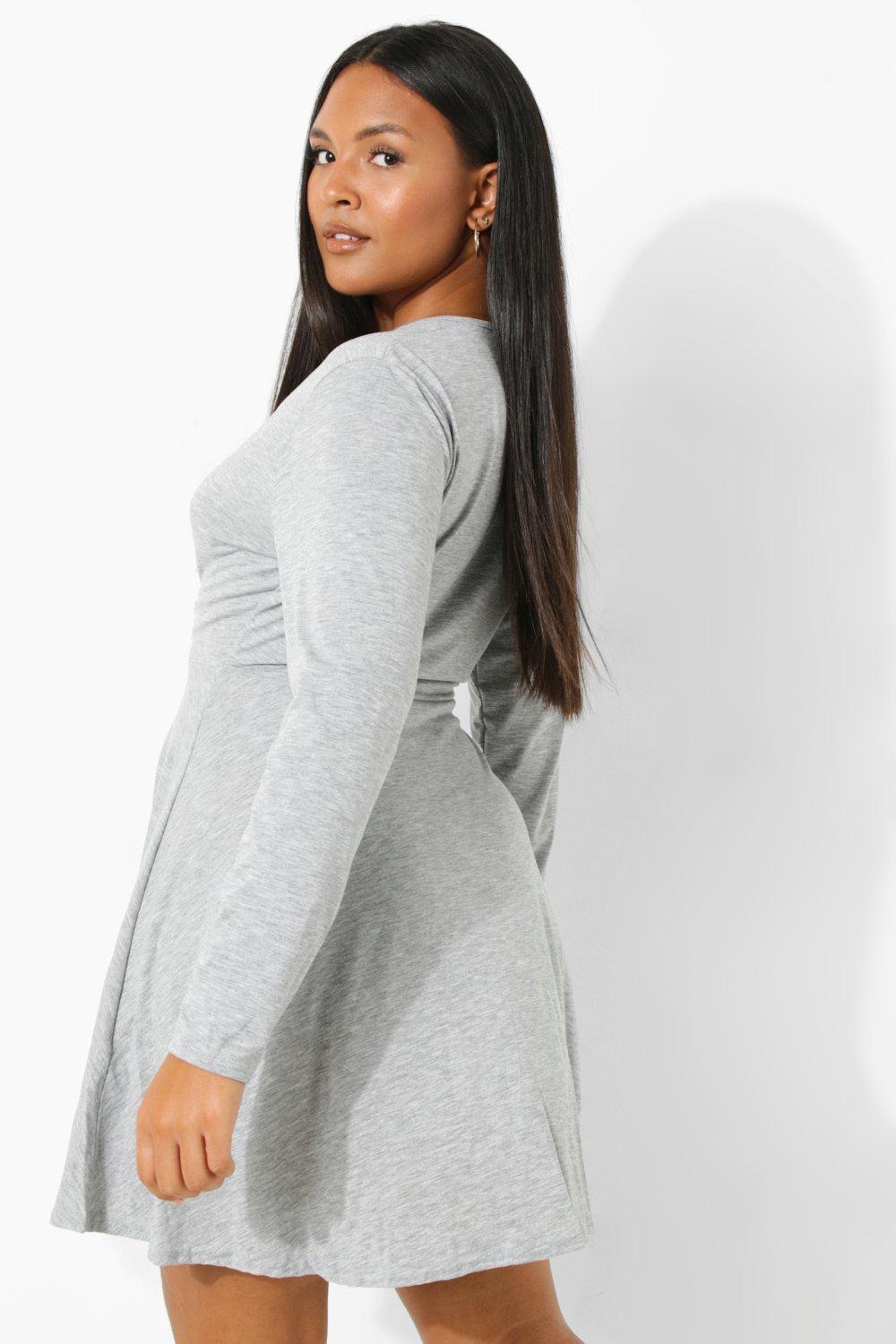 Women s Plus Jersey Wrap Skater Dress Boohoo UK